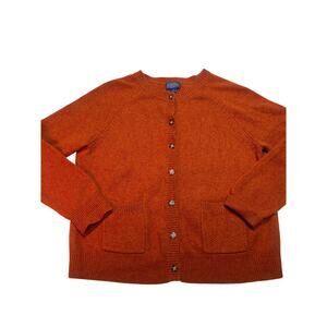 Pendleton Lambswool Cardigan Women L Petite Rust Orange Button Sweater Pockets